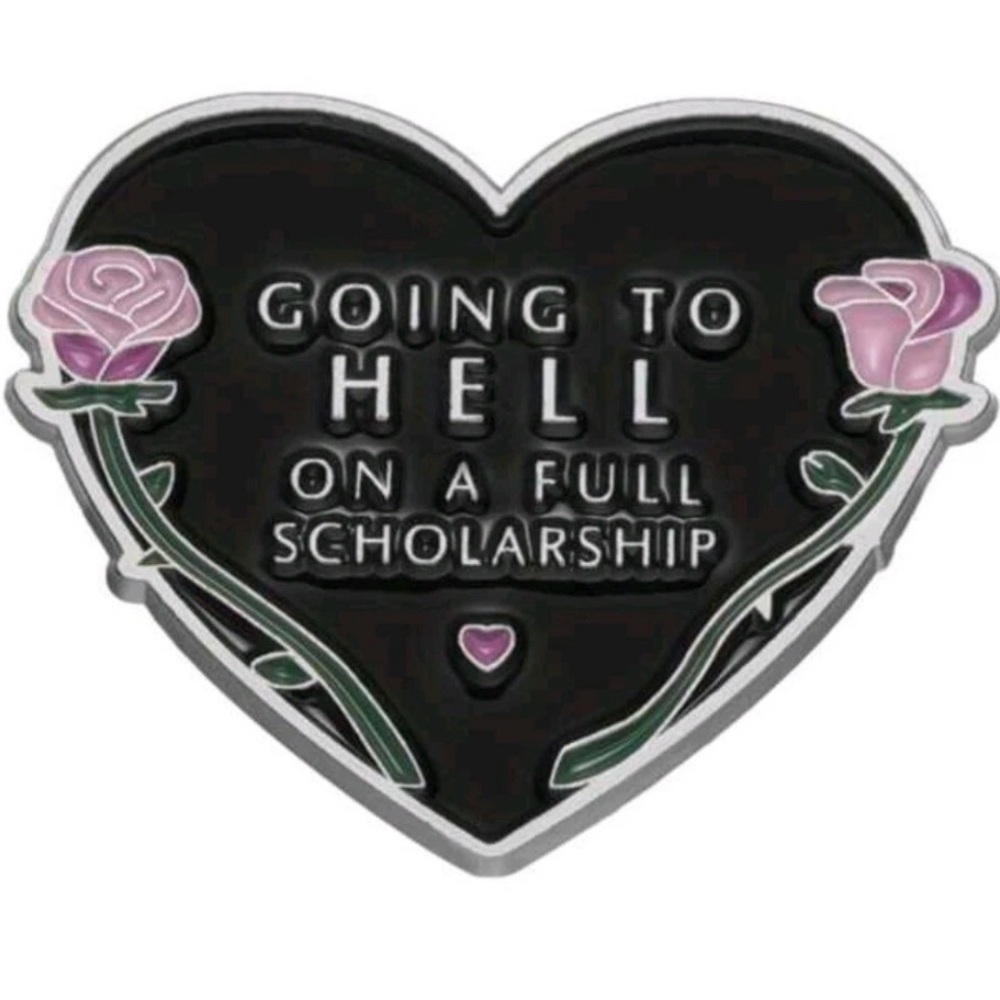 🎁Black Heart Enamel Pin with Pink Roses